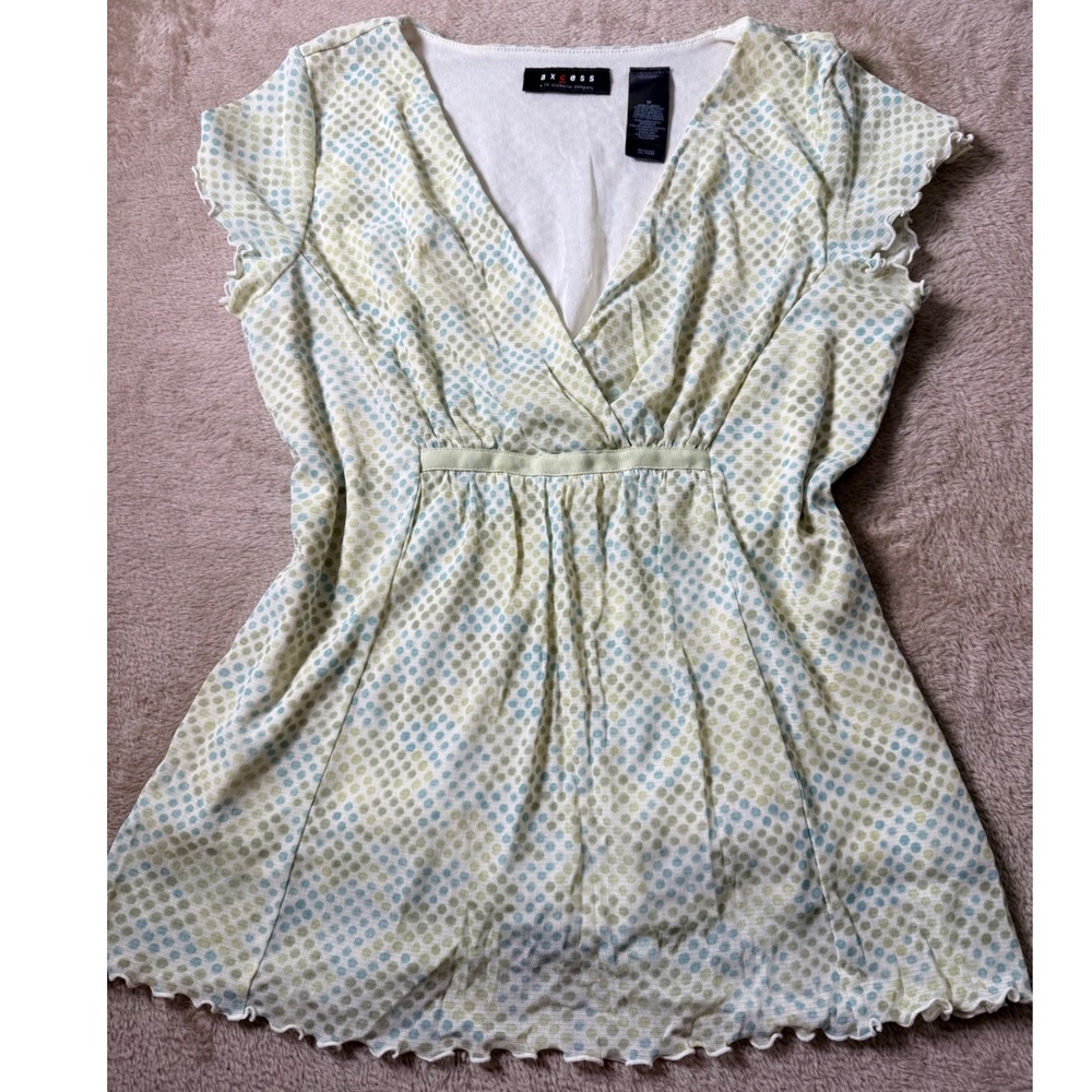 Axcess Liz Claiborne Polka Dot Mesh Babydoll Top Y2K Medium Soft Girl Coquette